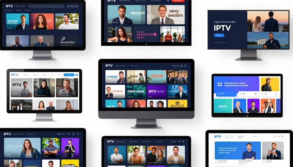 Collage of popular IPTV UK service provider logos and interfaces