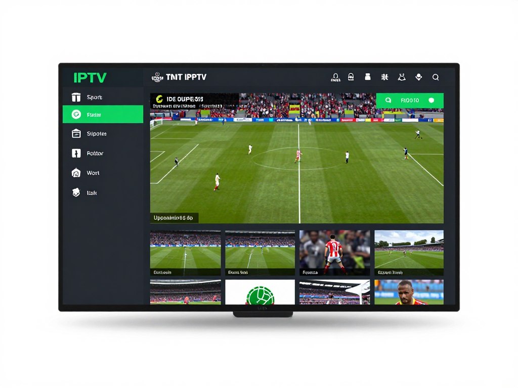 IPTV service interface highlighting sports streaming capabilities with live match display
