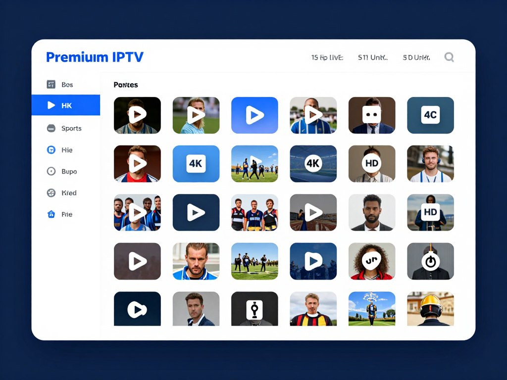 Premium IPTV service dashboard showing extensive channel lineup and 4K streaming quality badge