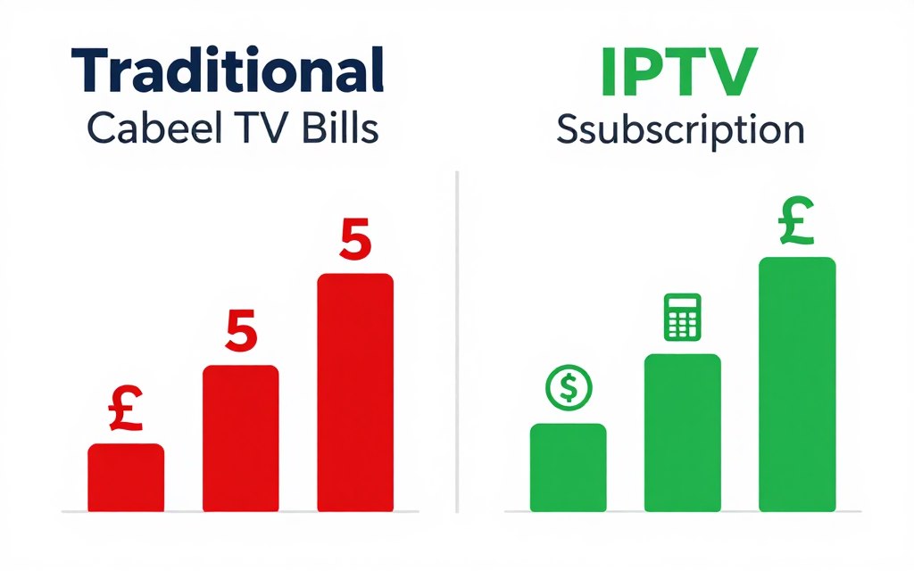 Comparison chart showing IPTV vs cable TV monthly costs in UK pounds
