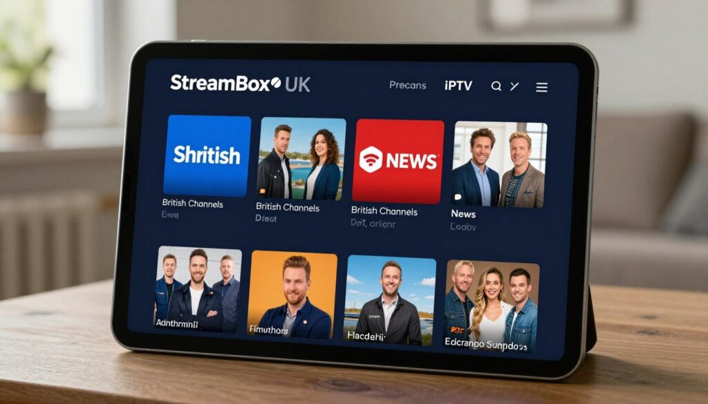 StreamBox UK iptv service interface and channel lineup